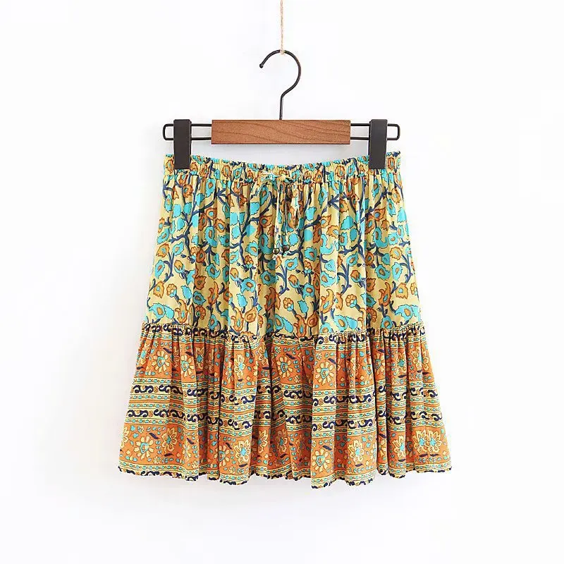 

2018 Western Style Spring And Summer WOMEN'S Dress New Style Positioning Printed Lace-up Beach Small Short Skirt