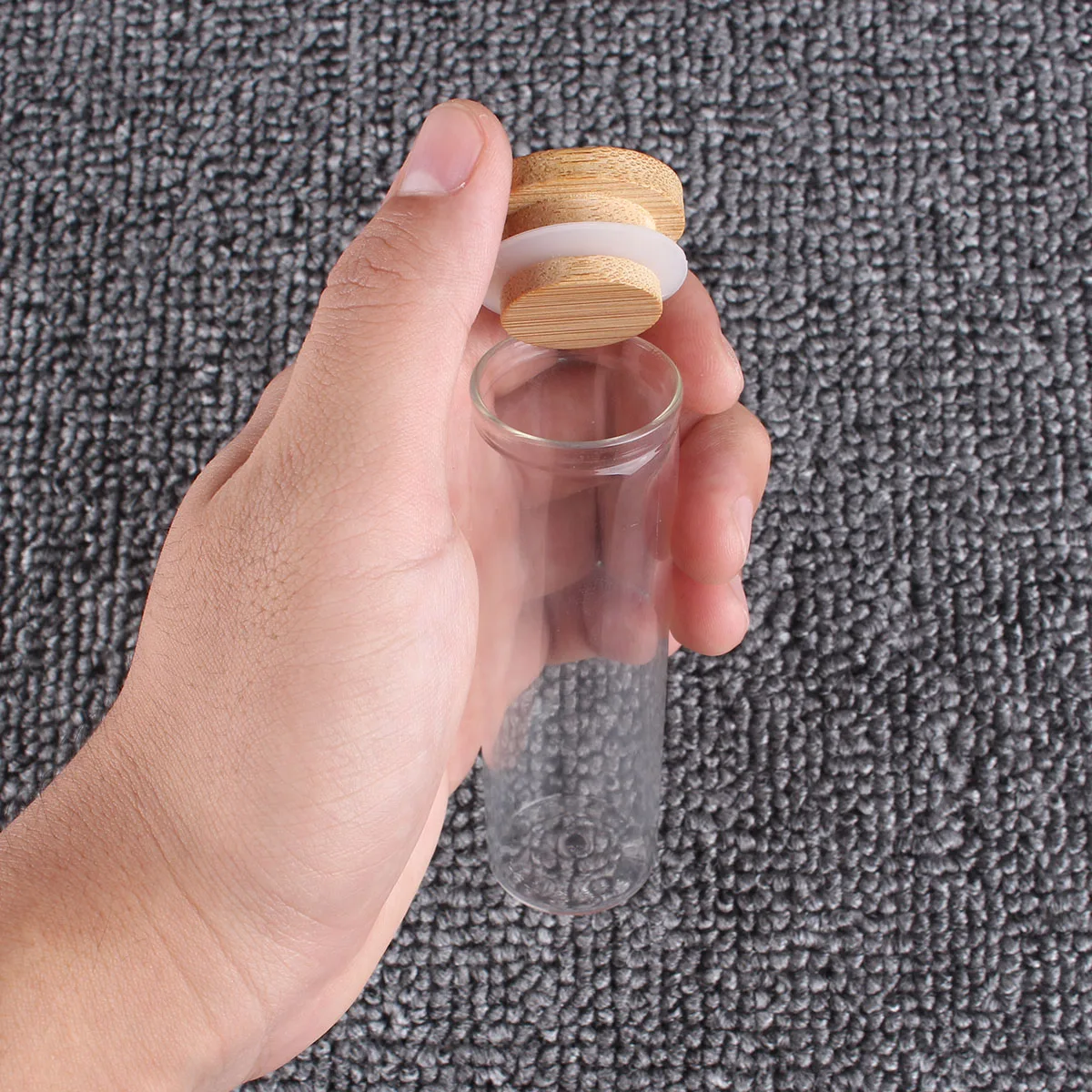 12pcs 50ml 30*100mm Clear Glass Bottles Jar Vials with Bamboo Lids Spice Pill Container for Wedding Favors 4