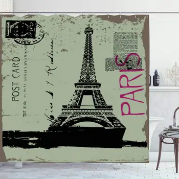 

Shower Curtain Set with Hooks 72x72 Inches Mail Number Post Insect Design Grungy Sky Eiffel Tower Branchtwirl Text Letters Typo