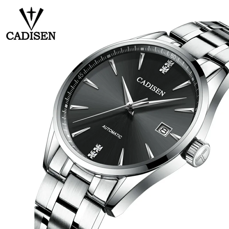 

CADISEN Men watches Top Brand Luxury business men steel watch automatic mechanical male wirstwatch waterproof relogio masculino