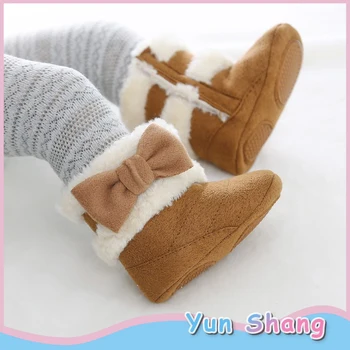 

Toddler Baby Shoes Solid Winter Woollen Velvet Baby Girl Shoes Butterfly-knot Cotton Boots Warm Soft Bottom Toddler Shoes Boots