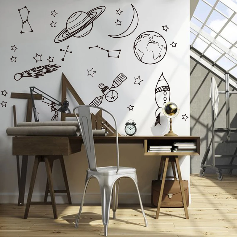 Large Astronomy Space Planet Star Wall Sticker Baby Nursery Kids Room Cartoon Astronomy Space Wall Decal Play Room Vinyl Decor (2)