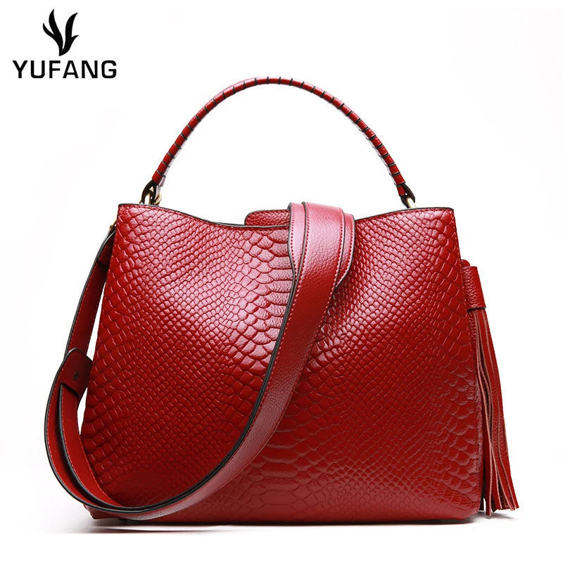 

YUFANG Women Handbags 100% Genuine Leather Ladies Messenger Bag Trendy Casual Female Shoulder Bag Serpentine Women's Tote