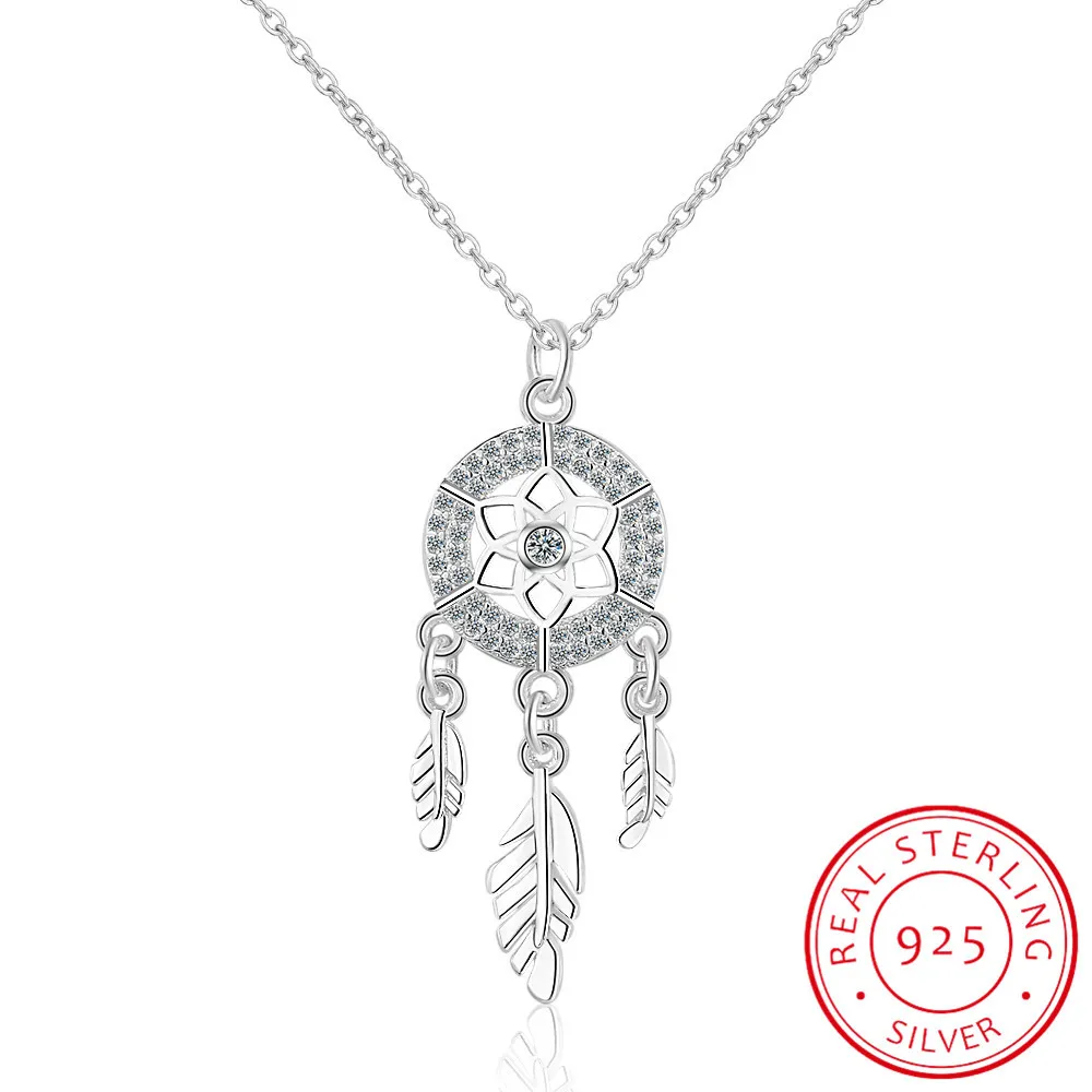 ERPANG 925 Sterling Silver Dreamcatcher Shape Chain Pendant Necklace Female Sterling Silver Jewelry
