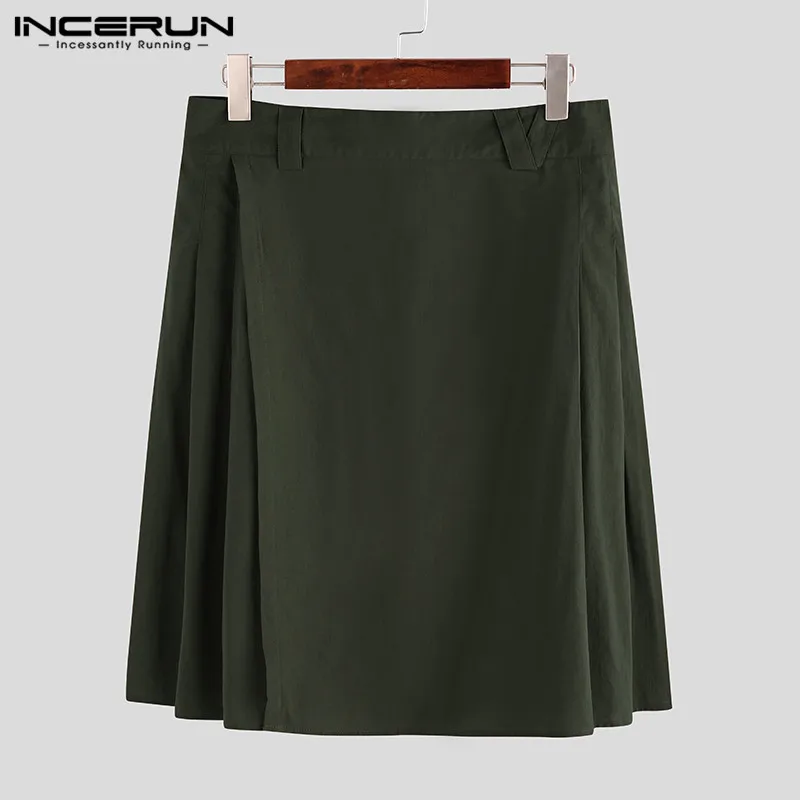 Army Green INCERUN для мужчин шотландское праздничное платье для мужчин s традиционная юбка стимпанк килт Ретро чистый цвет молния модные удобные юбки - Цвет: Army Green