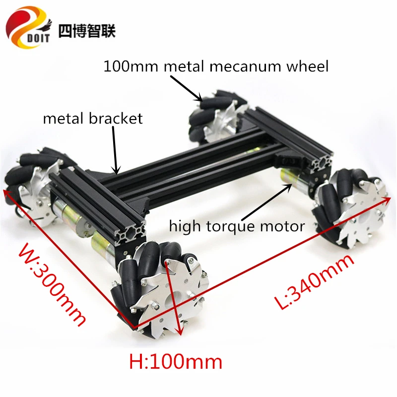 10kg load large 4WD metal smart robot car chassis kit 100mm metal mecanum omni wheel 4pcs high torque 12V motor DIY education