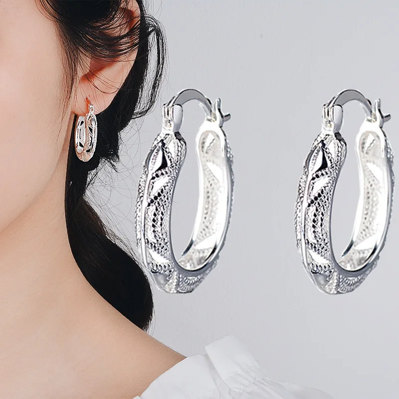 

Zhen Rong Europe And America Exaggeration Plated 925 Silver Earrings Creative through Flower Earrings Ear Stud Ear Clip Ear Ring