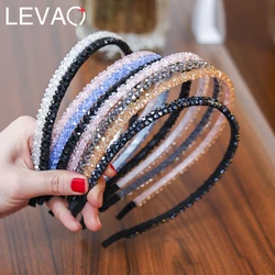 Levao Shiny Rhinestone Pearls Hair Hoop for Girls Beaded Head Bezel Hairband Thin Alloy Headband for Women Hair Accessories