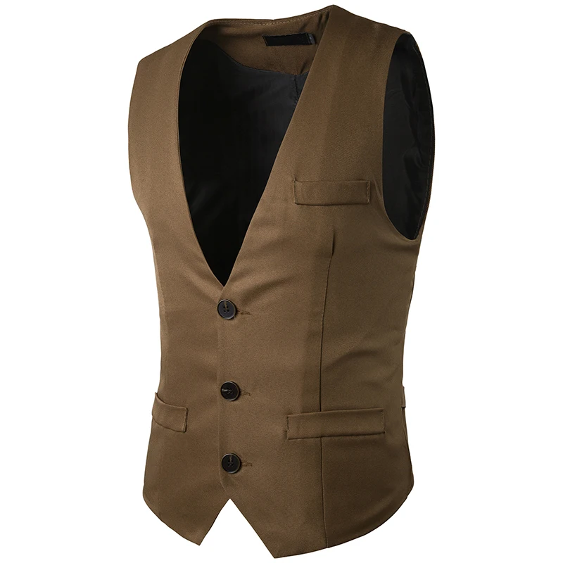 Youth Men New Style Fashion Solid Color Single-Row Three Buckles Men Gentleman Suit Waistcoat