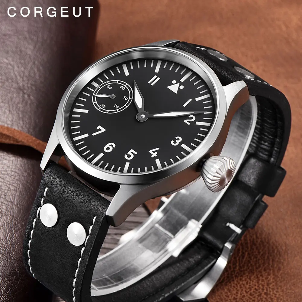 Corgeut 17 Jewels механические наручные часы Чайка 3600 движение 6497 Модные Кожаные Спортивные Светящиеся мужские роскошные Брендовые Часы