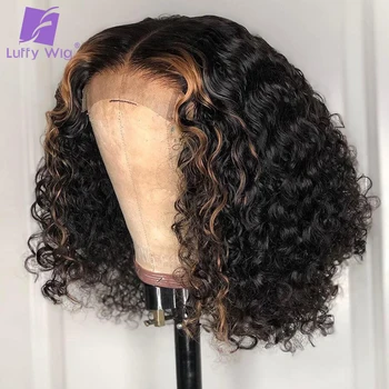 

200% Density Highlight Curly Bob Wig Short Brazilian Remy Human Hair 4x4 Lace Closure Wigs With Baby Hair For Women LuffyWig
