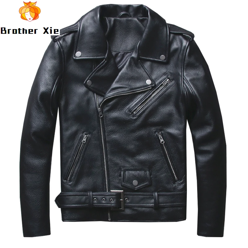 

Men's Cowhide Leather Jackets Black Biker Leather Jackets Plus Size 5XL Genuine Leather Coat for Male
