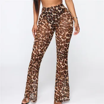 

New Fashion women ladies stretch long pants Sexy Clubwear Elastic high waist See through Sheer mesh bottom pants trousers Femme