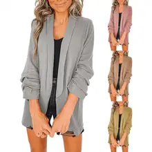 New fashion lapel cardigan pure color fake pocket suit jacket women's autumn women's office casual jacket top professional women