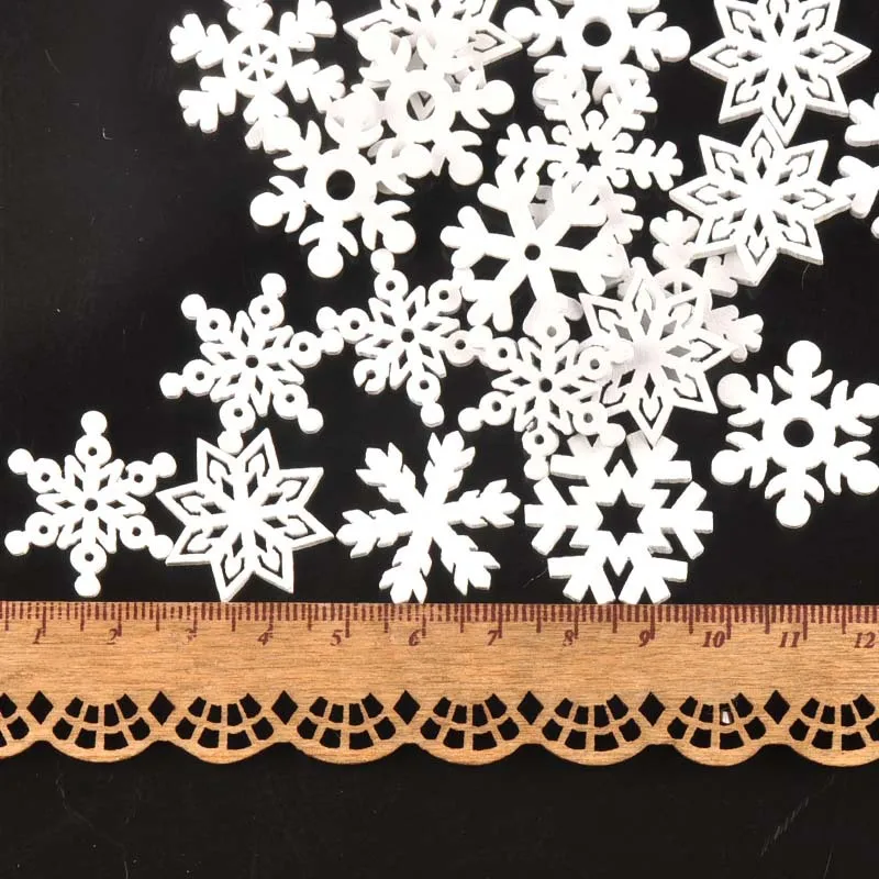 50 шт. 35 мм Деревянные белые снежинки, рождественские украшения, рождественские подвески, Новогодние рождественские украшения для дома navidad