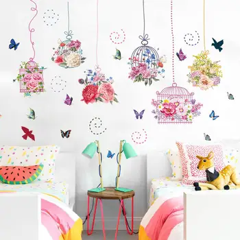 

Waterproof Creative Flowers Birdcage Wallpaper PVC Non Fading Wall Decals Living Room Self-adhesive Decorative Wall Sticker