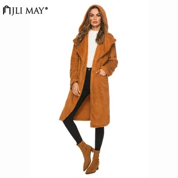 

JLI MAY Woolen Women Winter Coat Solid Long Pockets Jackets Womens Open Stitch Casual Camel Coat