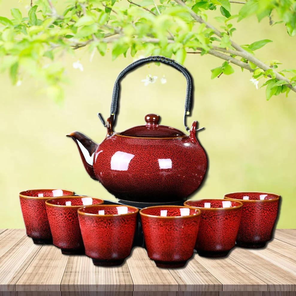 7piece Set Ceramic Tea Set 700ml Kiln Change Color Teapot With Handle