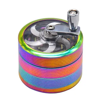 

Four Layers of Colorful Hand-cranked Metal Tobacco Grinder Zinc Alloy Metal Crusher with Thread Design 63mm Herb Handle Breaker