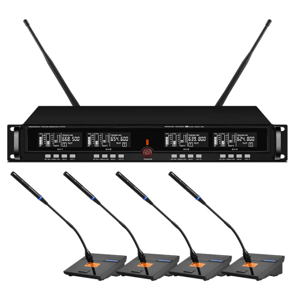 

Professional UHF Wireless Microphone Four Conference Microphones for School Work Conference Room Microphone Wireless