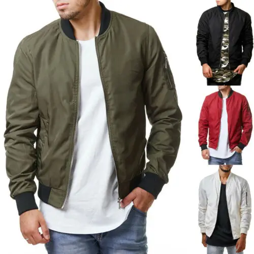 

Mens Basic Baseball Jacket Coat 2019 New Men Male Long Sleeve Slim Jacket Coat Windproof Zipper Jacket Outwear Overcoat