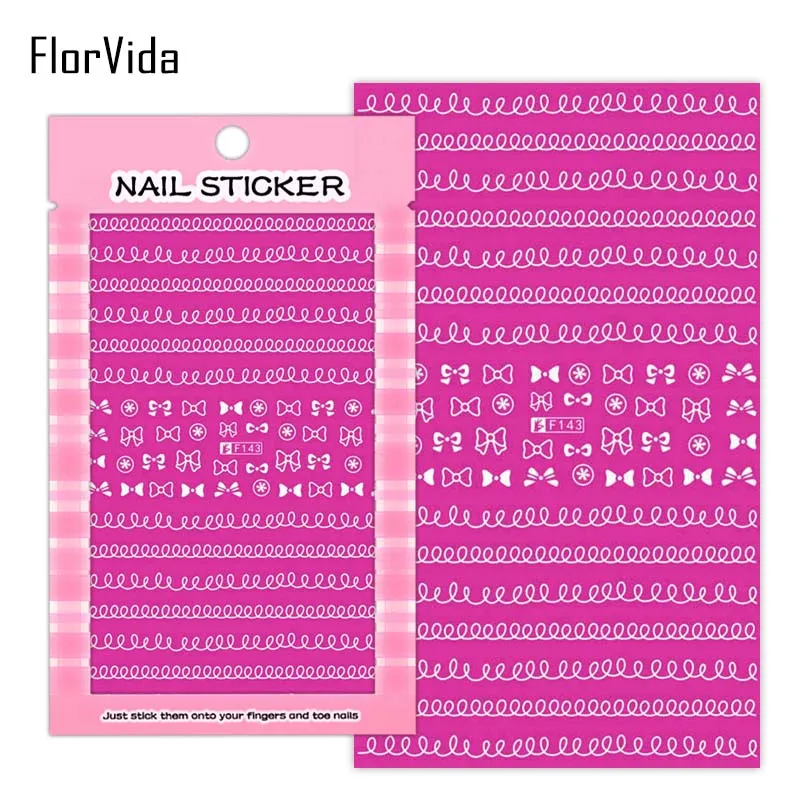 FlorVida F152 клей для ногтей Наклейка s на ногти дизайн драгоценных камней Кот узел линий белый черный Золотой F серии Стикер Маникюр - Color: F143 White