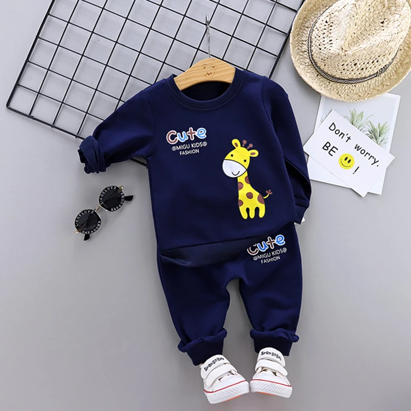 JG cjlu F navy blue Весенне-Осенняя детская одежда для мальчиков и девочек хлопковые комплекты с длинными рукавами и надписью детская одежда, спортивный костюм Детская футболка и штаны комплект из 2 предметов - Цвет: JG cjlu F navy blue