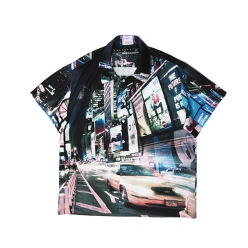 

Angels Painting Print Short Sleeve Button Shirts Coats Streetwear Hip Hop Harajuku Summer Casual Shirt Outwear Tops sur-w938