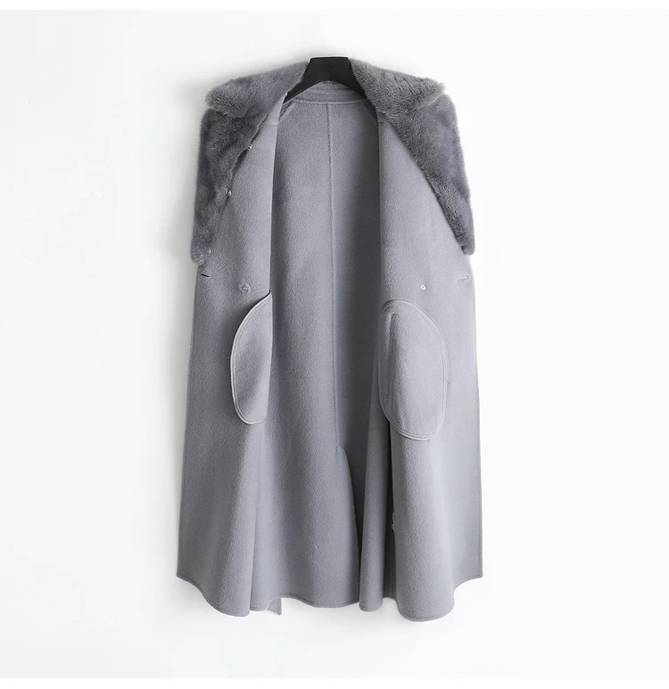Модное длинное кашемировое пальто для женщин с натуральным воротником из натурального меха норки теплая зимняя куртка женская верхняя одежда