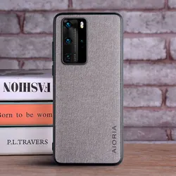 Luxury Textile Leather Skin Soft TPU Hard Phone Cover Case for P40 Lite (Light Gray)