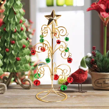 

28cm Golden Iron Christmas Tree with Bells Stars Desktop Simulation Christmas Mini Tree Christmas Decorations for Home