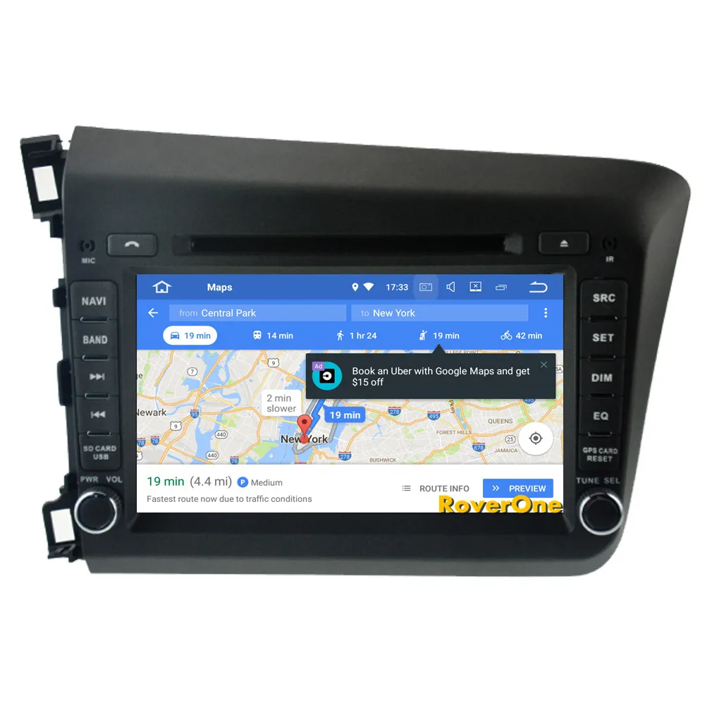 Discount RoverOne Car Multimedia Player For Honda For Civic 2012 2013 2014 Android 9.0 4G+64G DVD GPS Navigation Stereo Radio Bluetooth 10