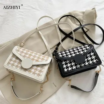 

Vintage Plaid Crossbody Bag Women Round Buckle Casual PU Small Square Shoulder Messenger Pouch Female Autumn Winter Retro tote