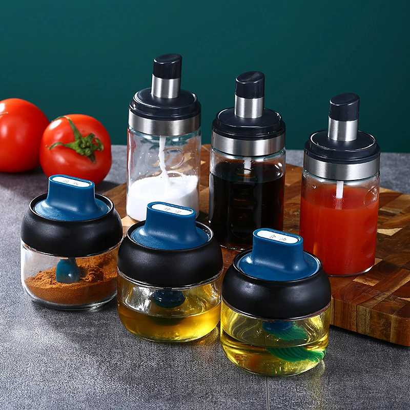 

Glass Seasoning Bottle Olive Oil Jar Honey Pepper Can Spice Container Storage Box Sauce Organizer Kitchen Accessories Tools