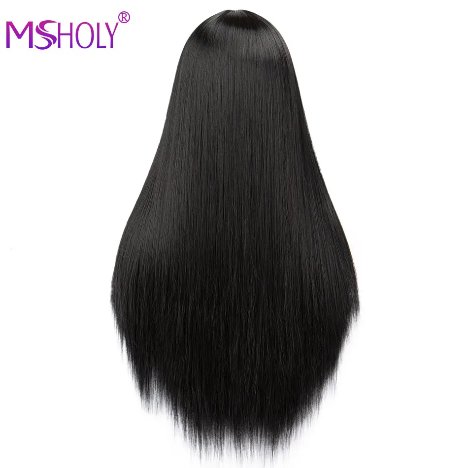 Long Straight Black Wig Synthetic Hair Wig With Bangs Red Burgundy Pink Ombre 613 Blonde Long Hair Wigs for Women Msholy