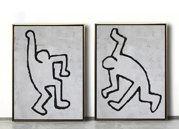

Oversized Modern Wall Art Set Of 2 Paintings On Canvas Keith Haring Inspired Abstract Canvas Art Set Of 2 Painting Home Art