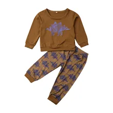 Комплект одежды для новорожденных мальчиков; коллекция года; сезон осень-весна; коричневая футболка с длинными рукавами и круглым вырезом; Топ и штаны; комплект одежды из 2 предметов