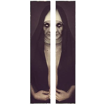 

Halloween 3D Nun Door Sticker-30 x 80 Inch Scary Ghost Nun Lifelike Halloween Door Wallpaper Decoration Mural