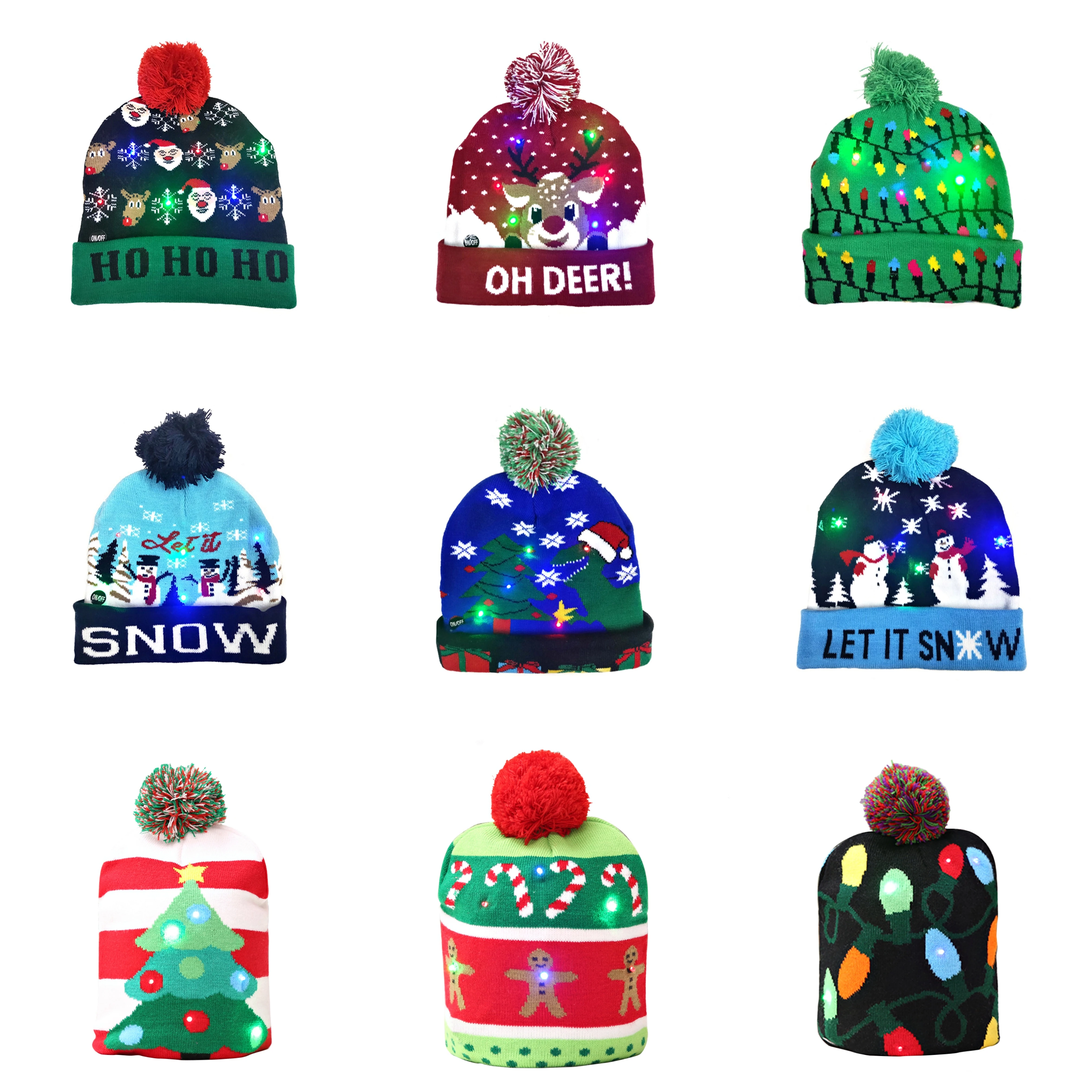 2022 חדש שנה LED חג המולד סרוג כפת להאיר להאיר חם כובע לילדים מבוגרים חדש  שנה חג המולד דקור|כובעים לחג המולד| - AliExpress