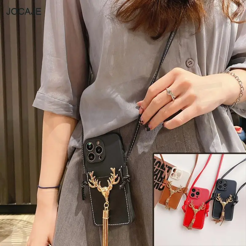 Elk tassel Crossbody soft Phone Case For Huawei Mate 40 30 20 pro Leather Card holder Siliconer back cover lite | Мобильные телефоны