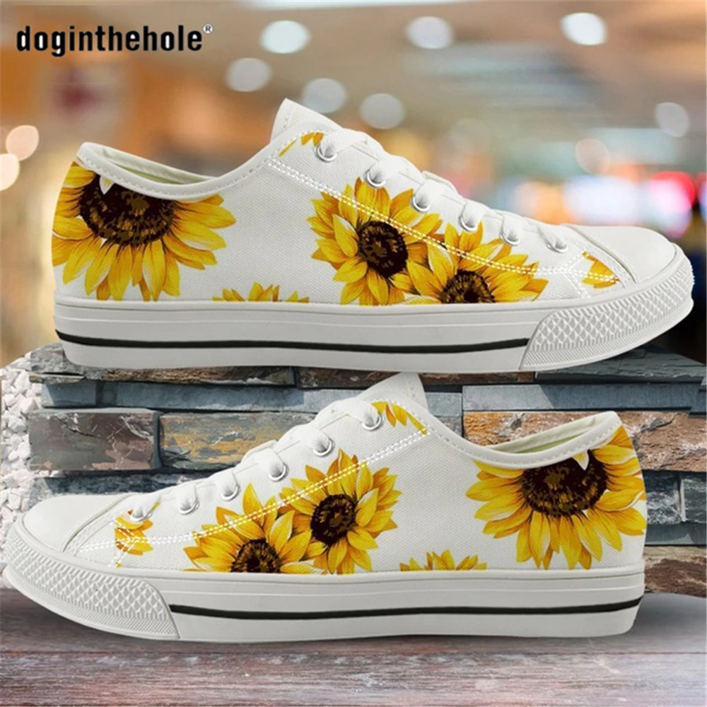 

Sneakers for Woman Beautiful Yellow Flower Sunflower Low Top White & Black Canvas Shoes Designer Lady Shoes Zapatos Para Mujeres