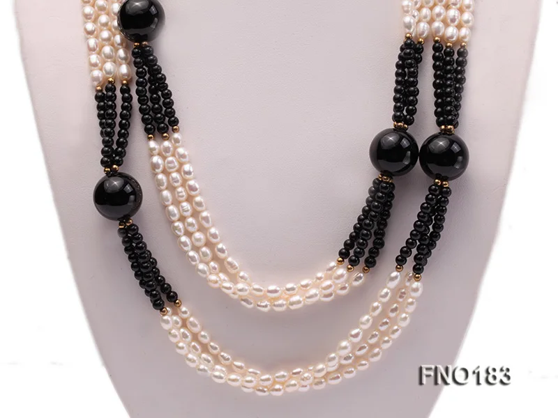 JYX 4-14 мм белый овальный пресноводный жемчуг и черный круглый ожерелье из агата ювелирные изделия подарок для женщин