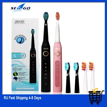 

New Seago Sonic Electric Toothbrush SG-507 Adult Timer Brush USB Charger Rechargeable Tooth Brushes /Replacement Brush Heads/box