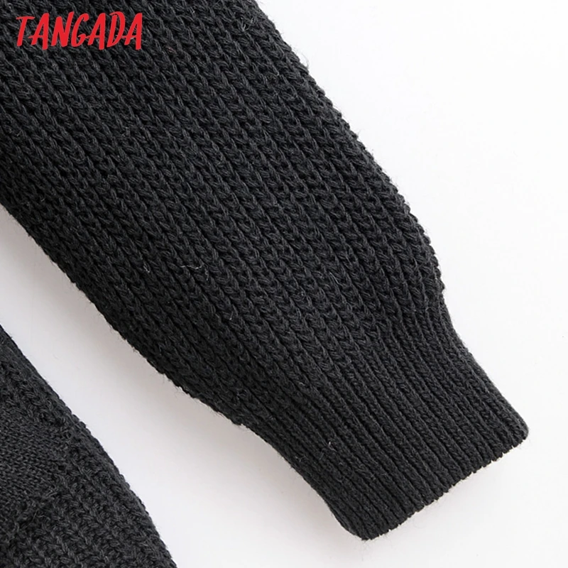 Tangada осенне-зимнее черное пальто-кардиган с поясом, винтажное, женский джемпер, Офисная Женская модная туника, вязаное пальто SL03
