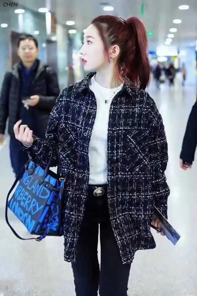 19 сезон CL клетчатая ткань Yang mi Стиль Знаменитостей Свободное пальто Deng Lun клетчатое пальто свободного кроя Reba Custo mi zable
