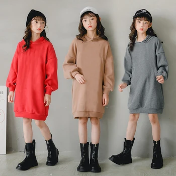 

Teenage Girls Velvet Thicken Dress 2020 Autumn Winter Children Hooded Casual Dresses Fashion Kids Girls Straight Dress, #1148