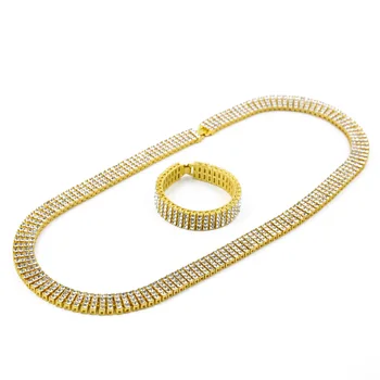 

Hip Hop Men's Gold color Black color 4 Row Men's Necklace & Bracelet combo set Crystal Miami Ice Out Cuban Hip Hop For Men