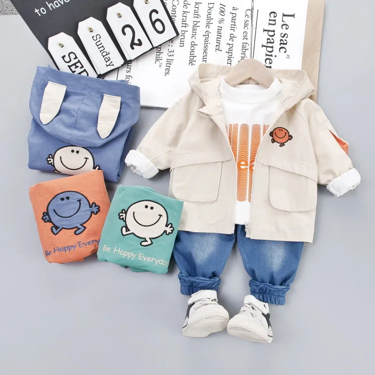 

Korean-style Cartoon Set 2019 New Style Autumn Clothing Fashion Happy Beans Jeans Three-piece Set Cute out Clothes Fashion