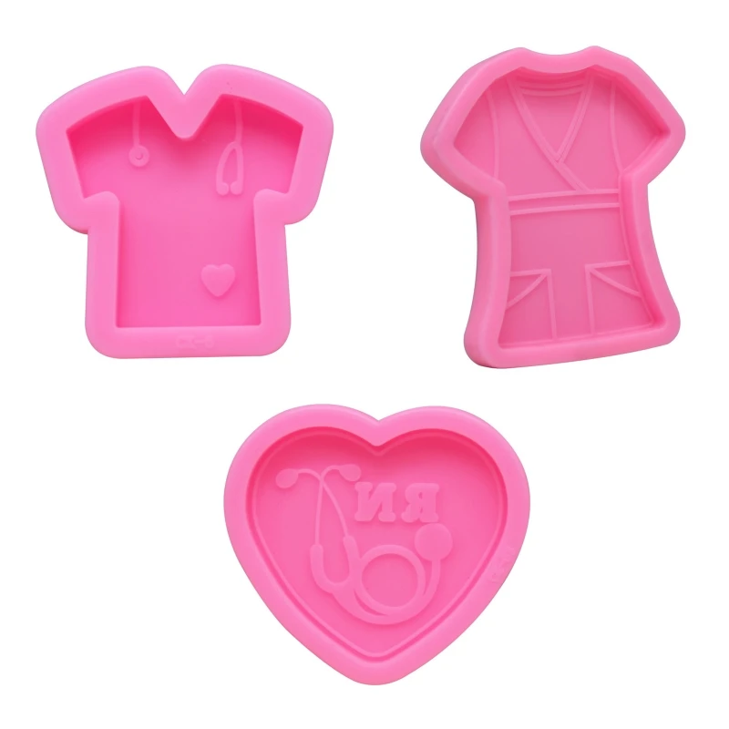 

3 Pcs T-Shirt Doctor Theme Keychain Stethoscope Love Shaped Craft Silicone Mould U4LE