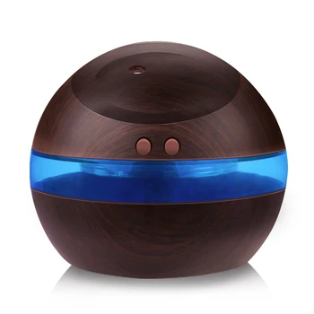 

USB Ultrasonic Humidifier, 300ml Aroma Diffuser Essential Oil Diffuser Aromatherapy Mist Maker With Blue LED Light (Dark Wood)